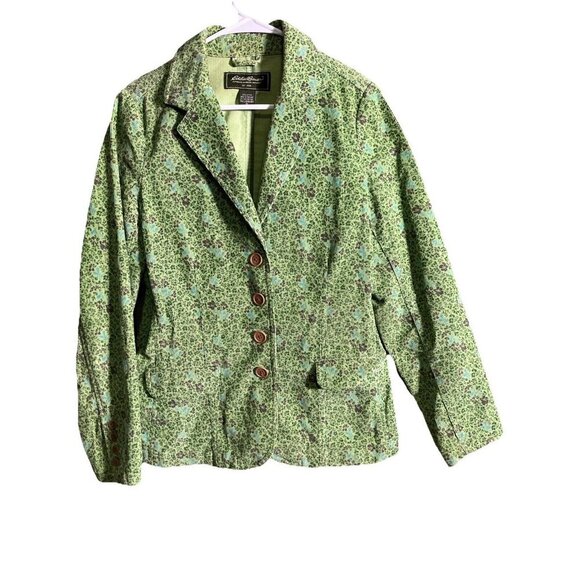 Eddie Bauer Womens Vtg Corduroy Blazer Size 10 Floral Print Retro Boho Spring - Picture 1 of 5
